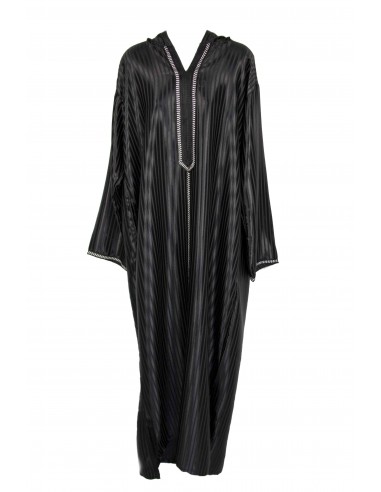 Men's black djellaba, long sleeves with silver...
