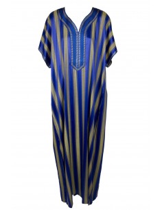 Djellaba pour homme à rayures bleu roi et dorées