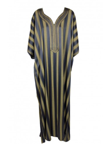 Men's djellaba with blue-grey and gold stripes