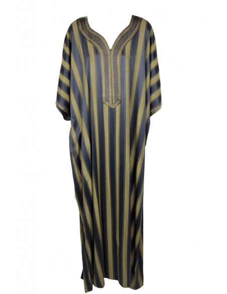 Men's djellaba with blue-grey and gold stripes