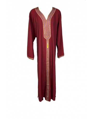 Women's burgundy djellaba, long sleeves with...