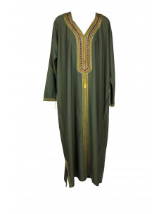 Djellaba pour femme vert kaki à manches longues et galon...