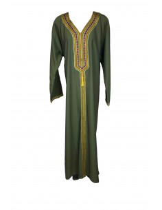 Djellaba pour femme vert kaki à manches longues et galon... 2