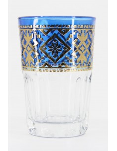 Verre à thé marocain bleu – Frise dorée géométrique