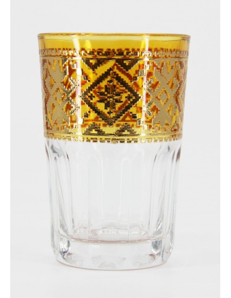 Verre à thé marocain jaune – Frise dorée géométrique