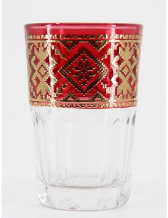 Red Moroccan Tea Glass – Gold Geometric Band