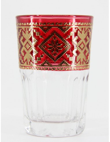 Verre à thé marocain rouge – Frise dorée...