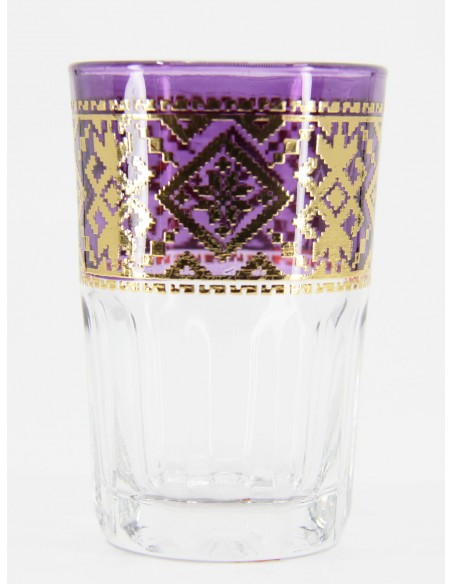 Verre à thé marocain violet – Frise dorée géométrique