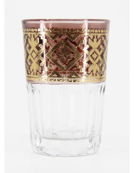 Verre à thé marocain marron – Frise dorée géométrique