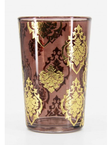 Verre à thé marocain marron – Arabesques dorées