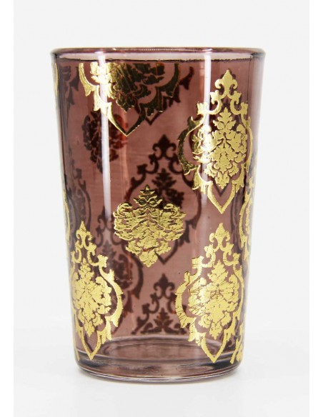 Verre à thé marocain marron – Arabesques dorées