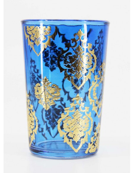 Blue Moroccan Tea Glass – Gold Arabesques