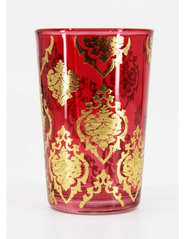 Verre à thé marocain rouge – Arabesques dorées