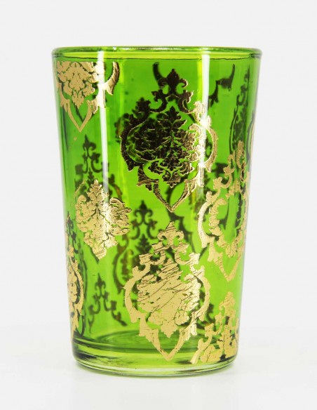 Verre à thé marocain motif2 doré vert