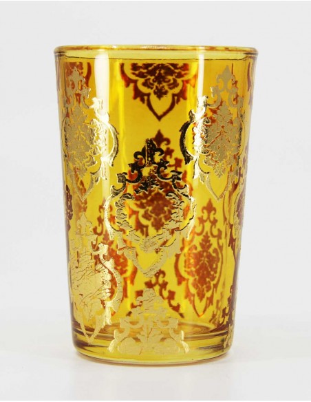 Verre à thé marocain jaune – Arabesques dorées