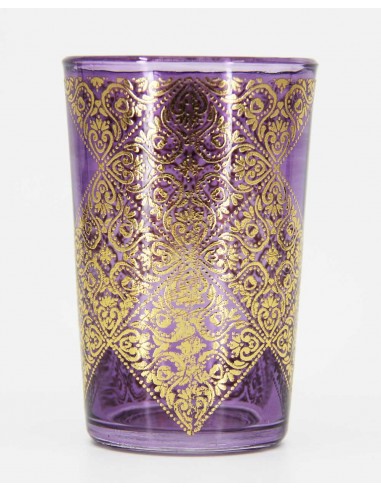 Purple Moroccan Tea Glass – Gold Lace Pattern