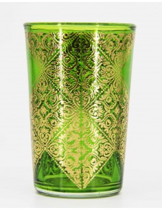 Green Moroccan Tea Glass – Gold Lace Pattern