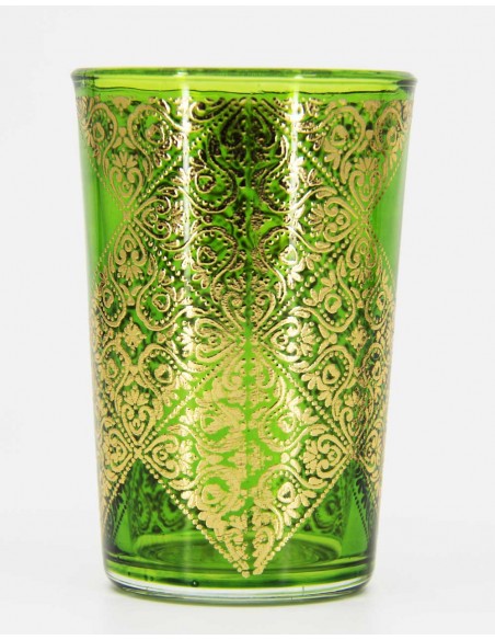Green Moroccan Tea Glass – Gold Lace Pattern