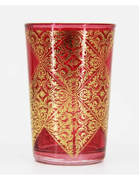 Verre à thé marocain motif3 doré rouge