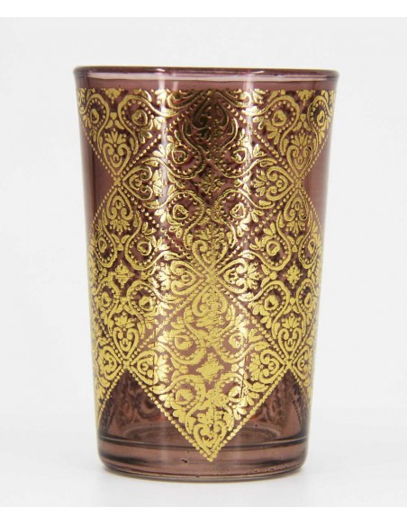 Verre à thé marocain marron – Dentelle dorée