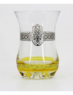 Moroccan tea glass pattern khomsa yellow