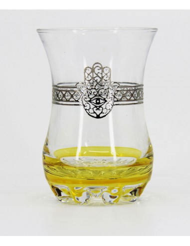Moroccan tea glass pattern khomsa yellow