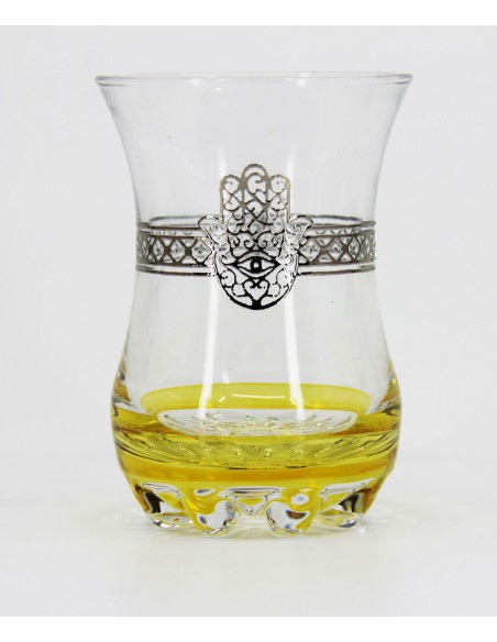 Verre à thé marocain Main de Fatma – Base jaune