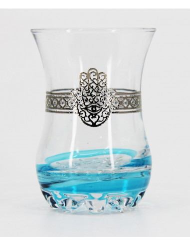 Moroccan tea glass pattern khomsa blue