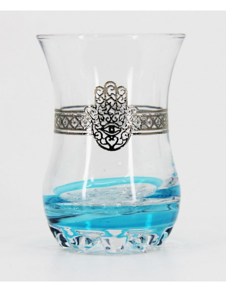 Verre à thé marocain Main de Fatma – Base bleu