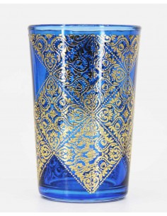 Verre à thé marocain motif3 doré bleu