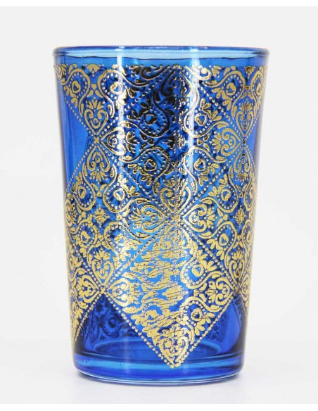 Blue Moroccan Tea Glass – Gold Lace Pattern