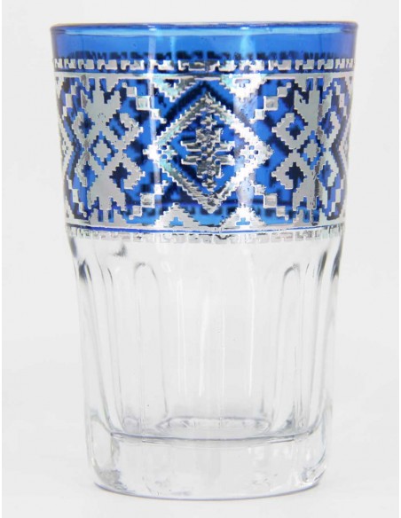 Verre à thé marocain motif argenté bleu