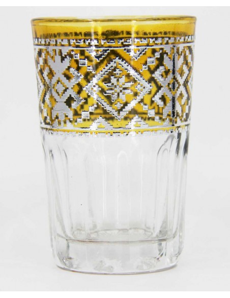 Yellow Moroccan Tea Glass – Silver Pattern