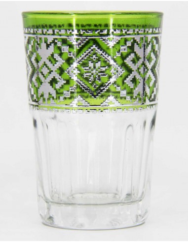 Green Moroccan Tea Glass – Silver Pattern