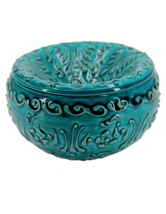 Moroccan ashtray T5, turquoise with raised scrolls