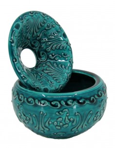 Cendrier marocain T5 turquoise à volutes en relief 2