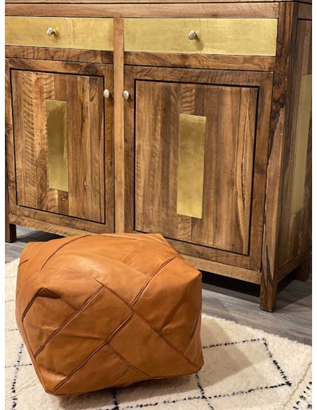 Square Moroccan leather pouf