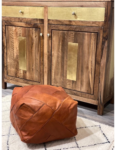 Square Moroccan leather pouf