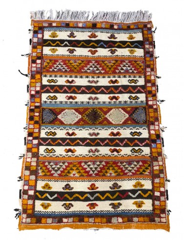 Tapis en laine à rayures orange et motifs...