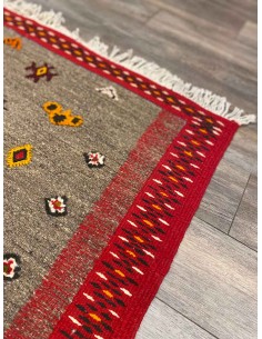 Wool rug in grey with red border and Berber motifs, 40 x... 2