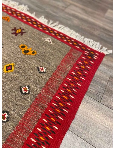 Wool rug in grey with red border and Berber...