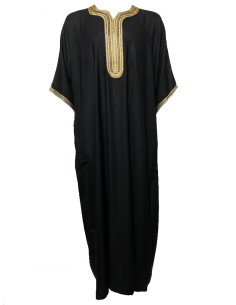 Men's short-sleeve djellaba, black with gold embroidery