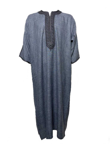 Men's short-sleeve djellaba, heathered blue-grey