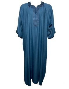 Men's short-sleeve djellaba, petrol blue