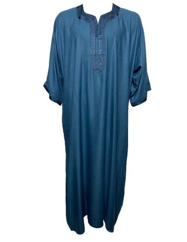 Men's short-sleeve djellaba, petrol blue