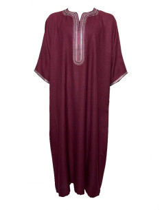 Men's short-sleeve djellaba, burgundy with gold embroidery