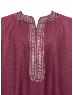 Djellaba pour homme à manches courtes, bordeaux à... 2