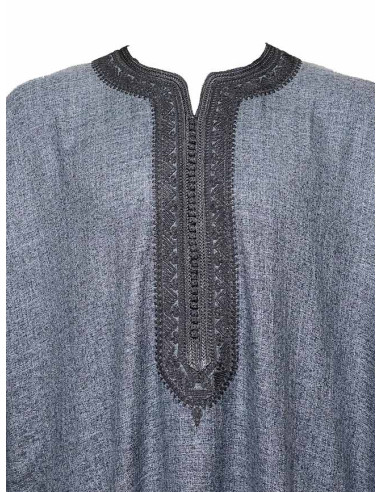 Men's short-sleeve djellaba, heathered blue-grey