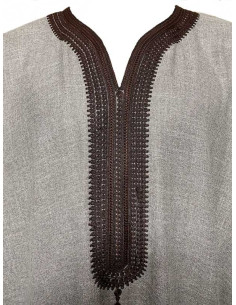 Men's short-sleeve djellaba, light grey with black... 2