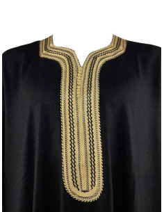 Men's short-sleeve djellaba, black with gold embroidery 2
